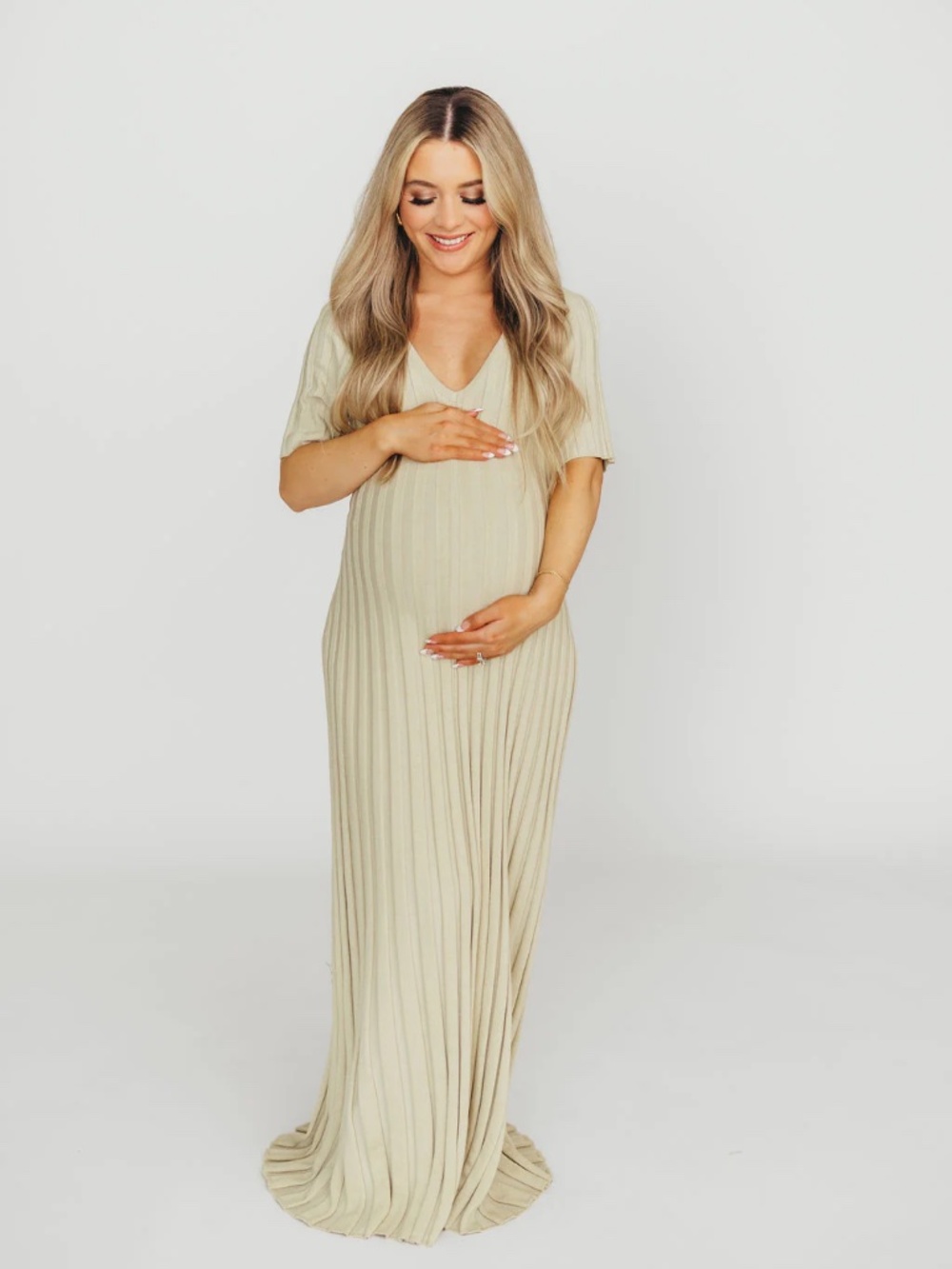 Worth Collective-Oakley Ribbed Maxi Dress in Dusty Lime-Bump Friendly